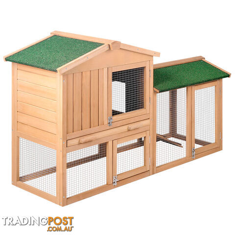 Rabbit Hutch Chicken Coop Cage Guinea Pig Ferret House w/ 2 Storeys Run