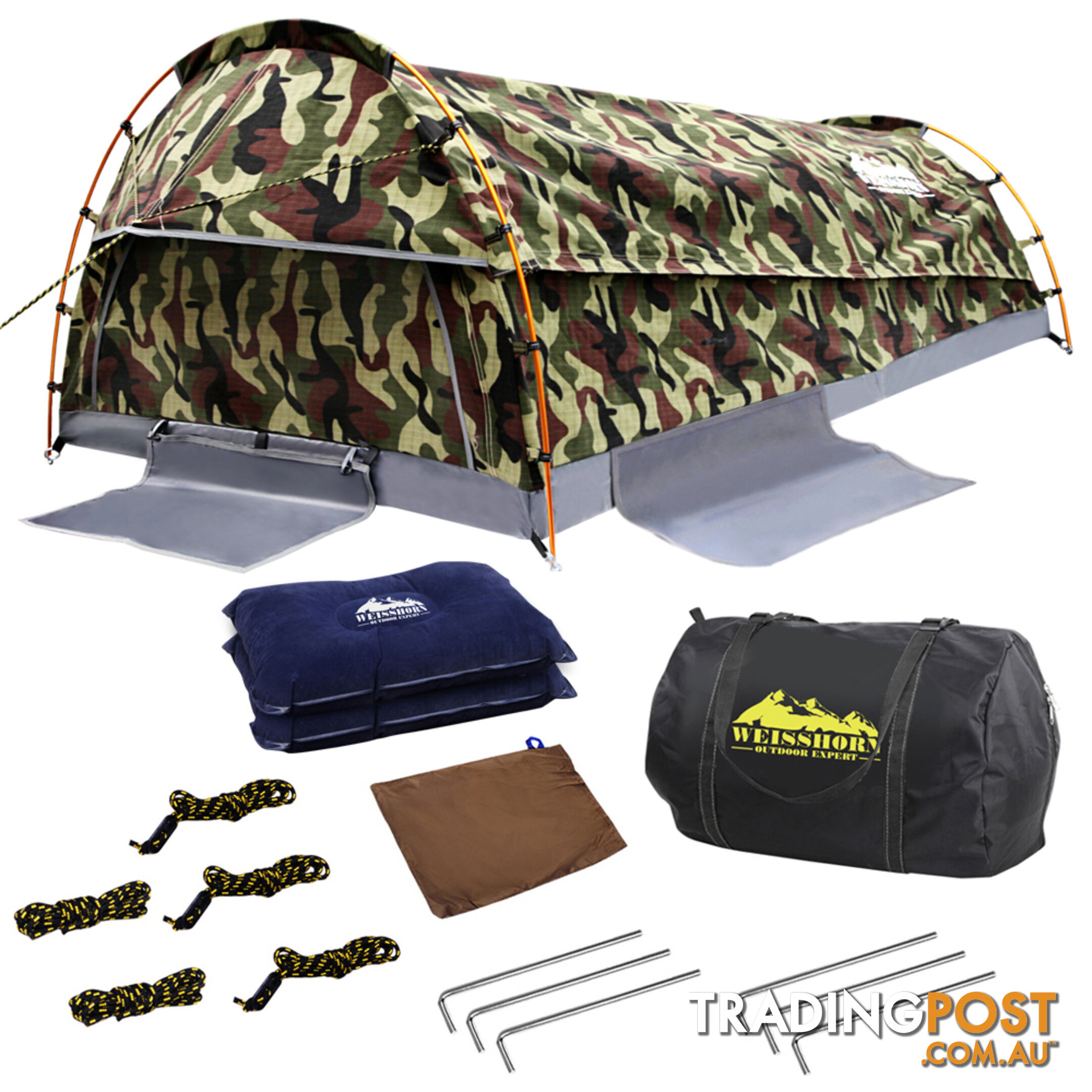 Double Camping Canvas Swag Tent Green Camouflage w/ Bag