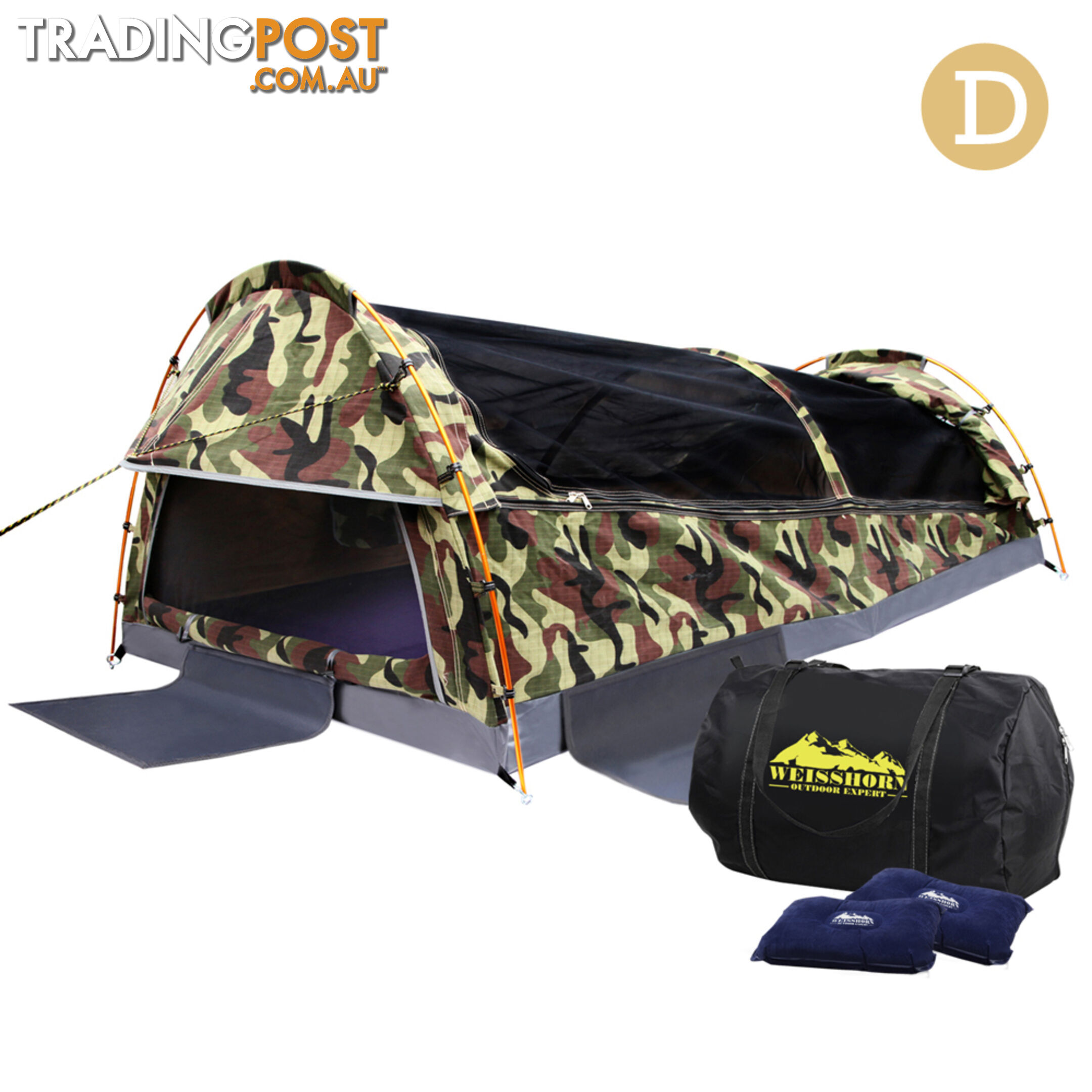 Double Camping Canvas Swag Tent Green Camouflage w/ Bag