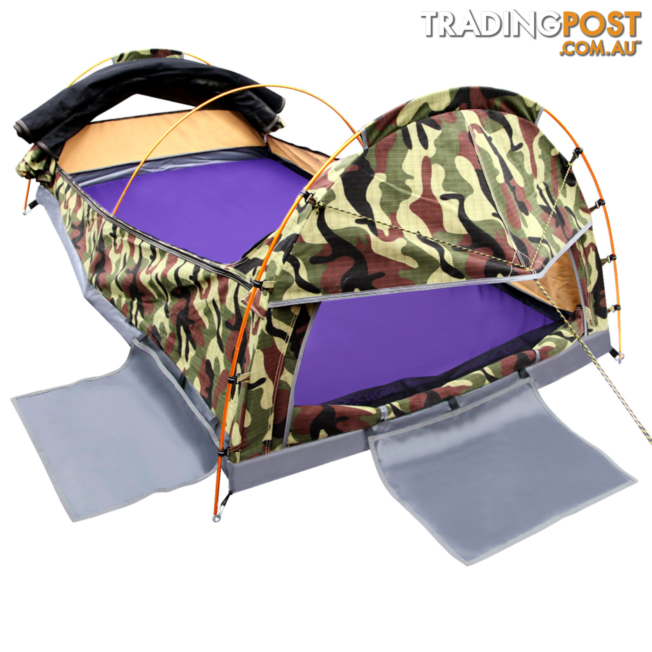 Double Camping Canvas Swag Tent Green Camouflage w/ Bag