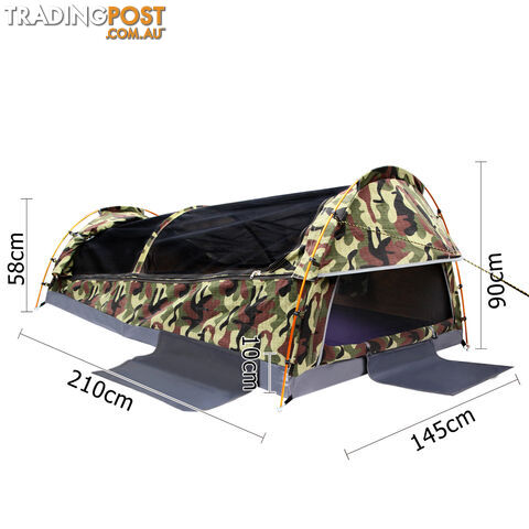 Double Camping Canvas Swag Tent Green Camouflage w/ Bag