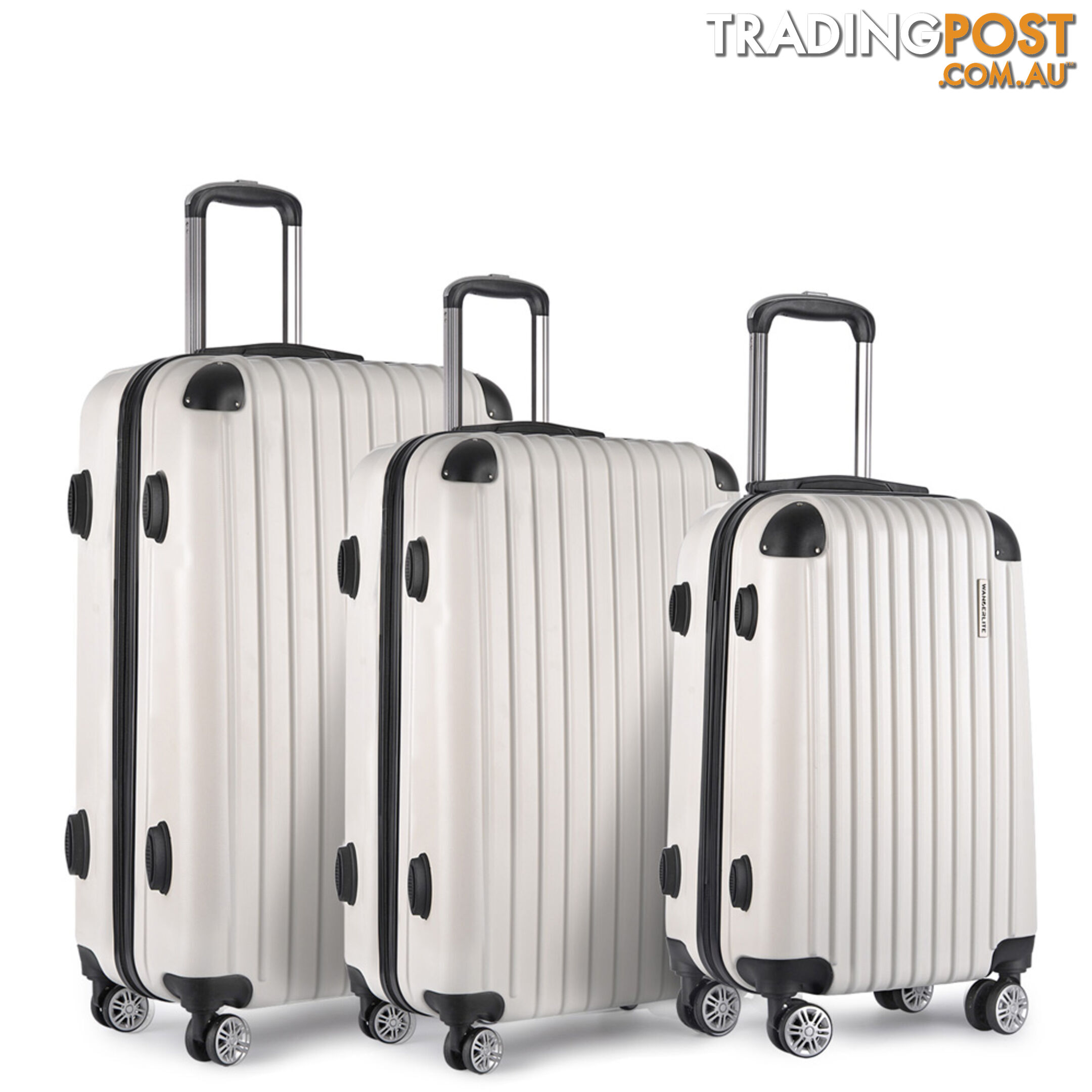 Set of 3 Hard Shell Travel Luggage with TSA Lock - White