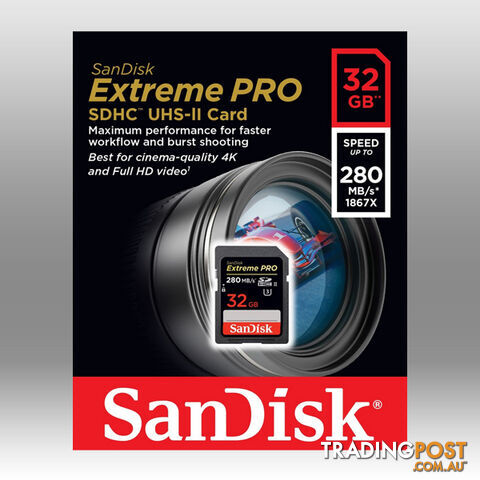 SanDisk 32GB Extreme Pro SD (SDHC) Card UHS-II 280MB/s