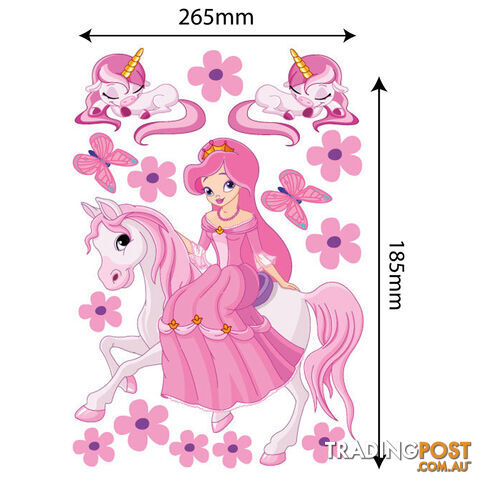 Medium Size Princess on a horse with unicorns Wall Sticker - Totally Movable