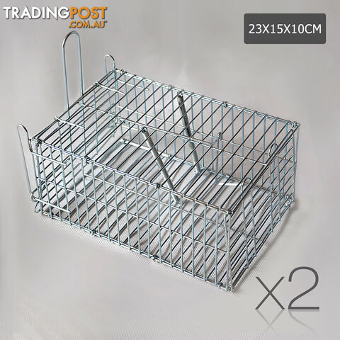 Set of 2 Humane Animal Trap Cage 23 x 15 x 10cm Silver