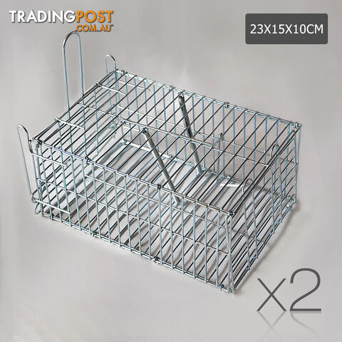 Set of 2 Humane Animal Trap Cage 23 x 15 x 10cm Silver