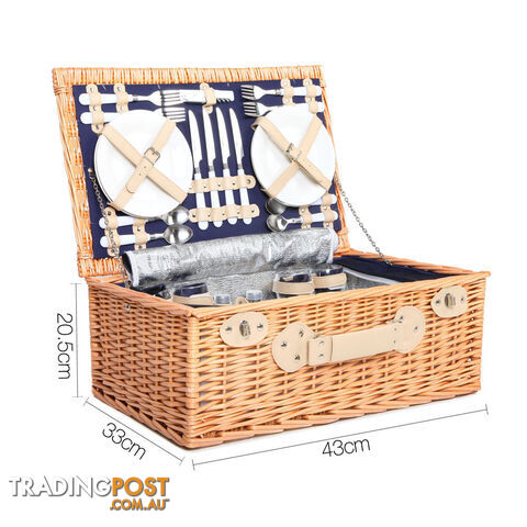 4 Person Picnic Basket Set with Cooler Bag Blanket - Navy