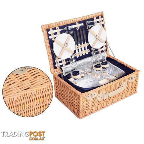 4 Person Picnic Basket Set with Cooler Bag Blanket - Navy