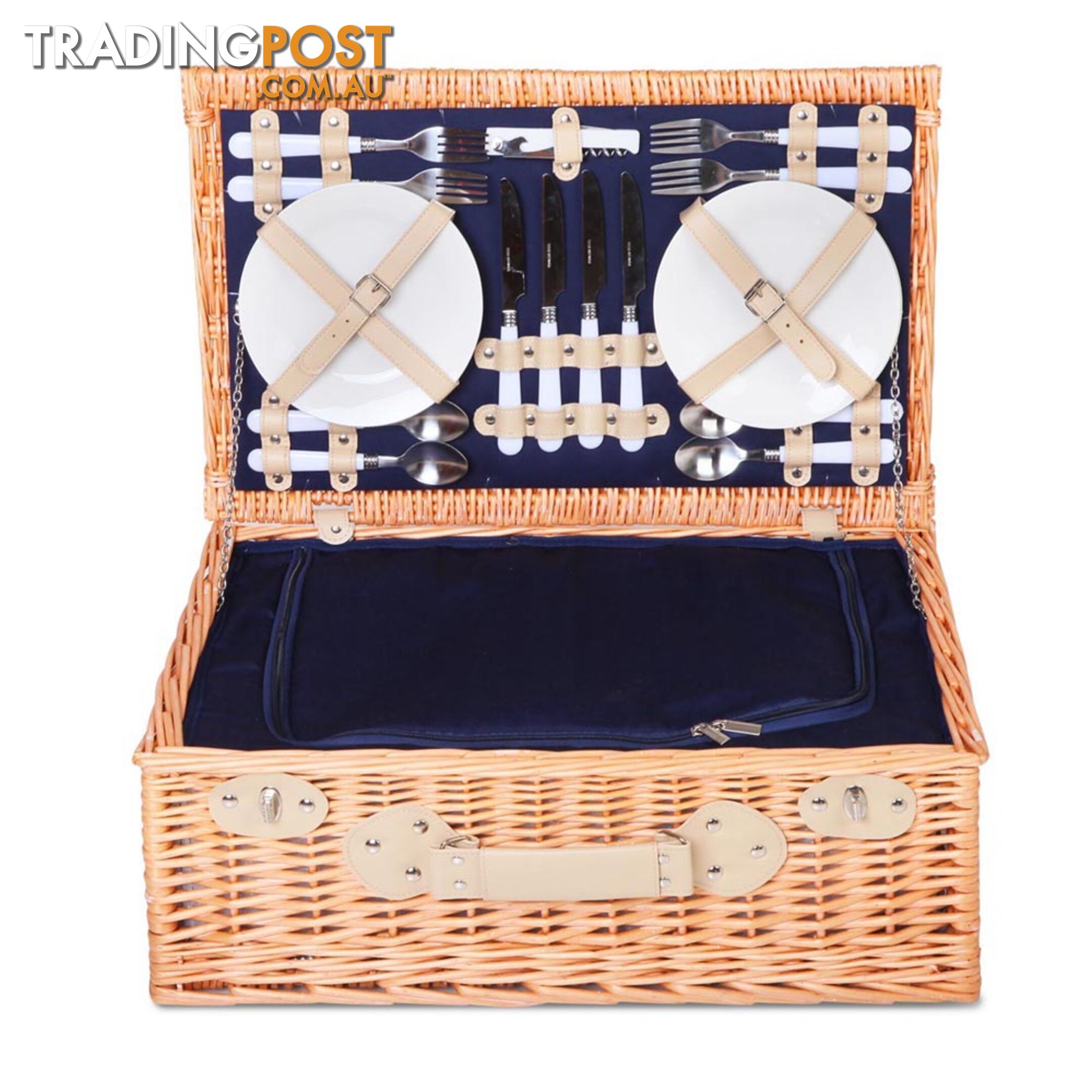 4 Person Picnic Basket Set with Cooler Bag Blanket - Navy