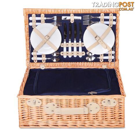 4 Person Picnic Basket Set with Cooler Bag Blanket - Navy