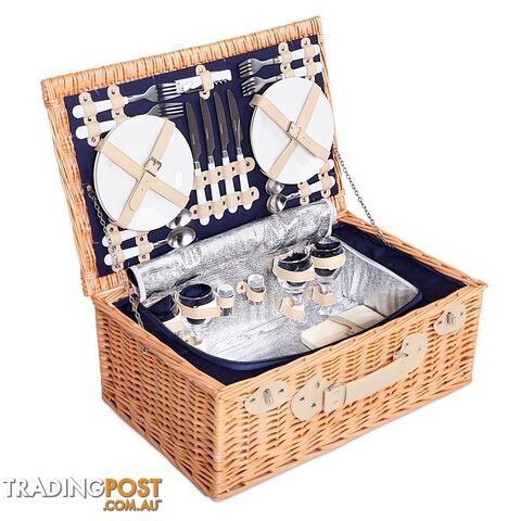 4 Person Picnic Basket Set with Cooler Bag Blanket - Navy