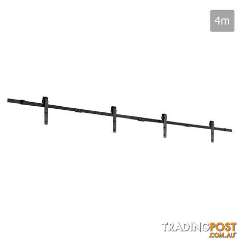 Sliding Barn Door Hardware Track Set Powder Coat Steel Black - 4M