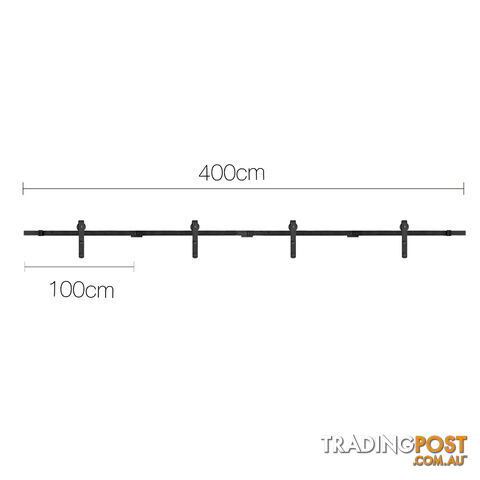 Sliding Barn Door Hardware Track Set Powder Coat Steel Black - 4M