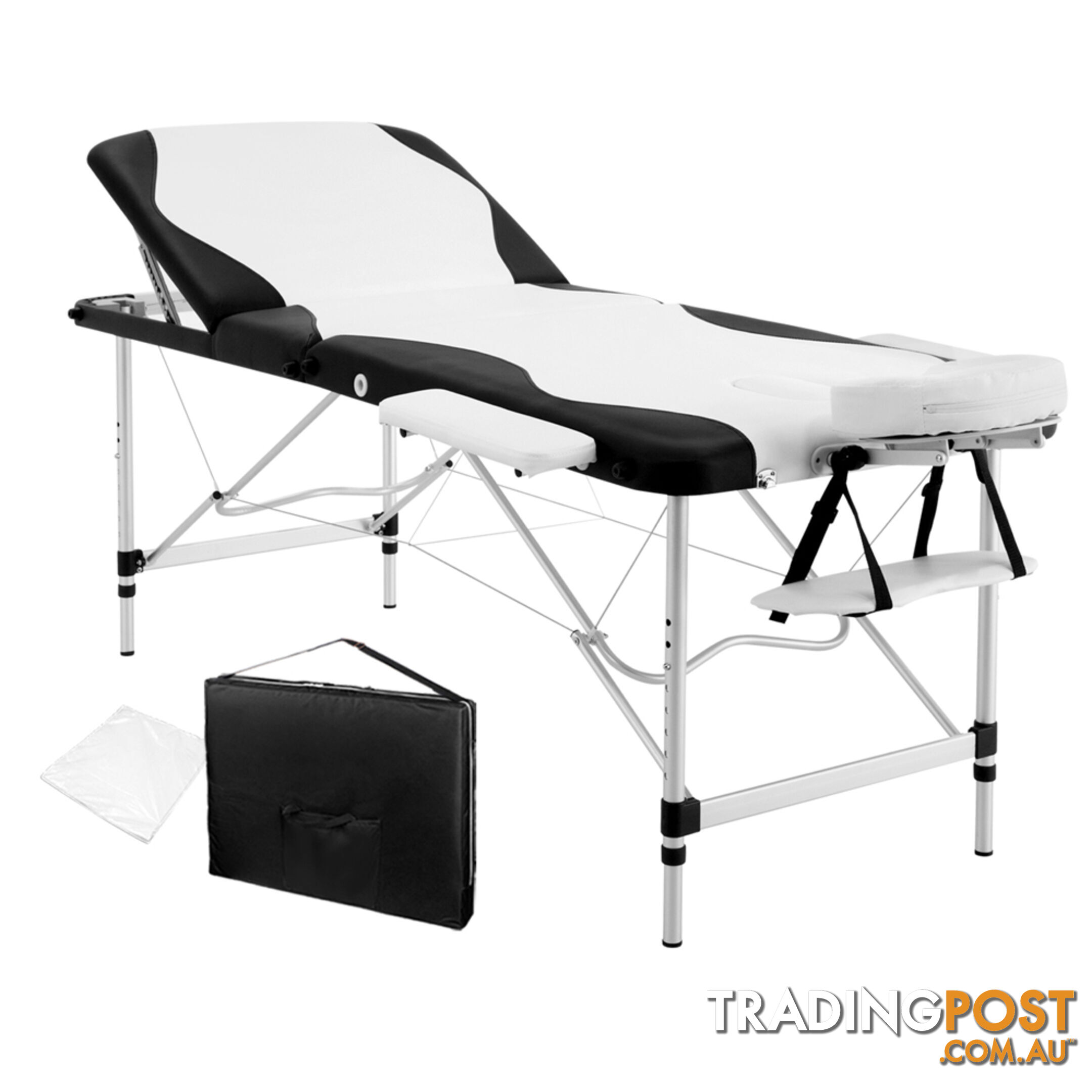 Portable Aluminium 3 Fold Massage Table Chair Bed Black White 75cm