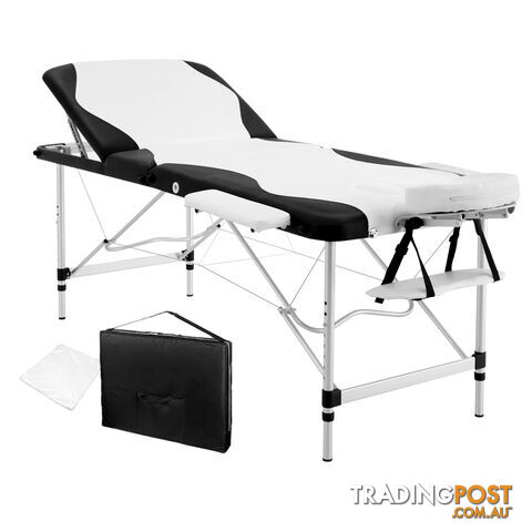 Portable Aluminium 3 Fold Massage Table Chair Bed Black White 75cm