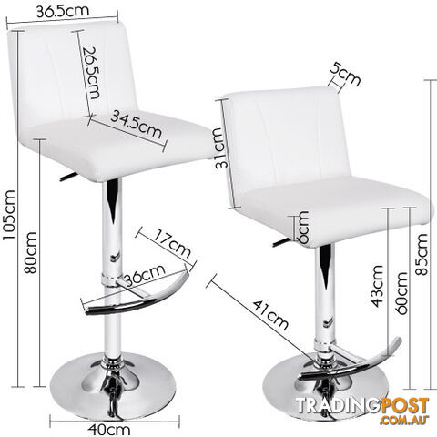 Set of 2 PU Leather Kitchen Bar Stool White - photo 2 of 5