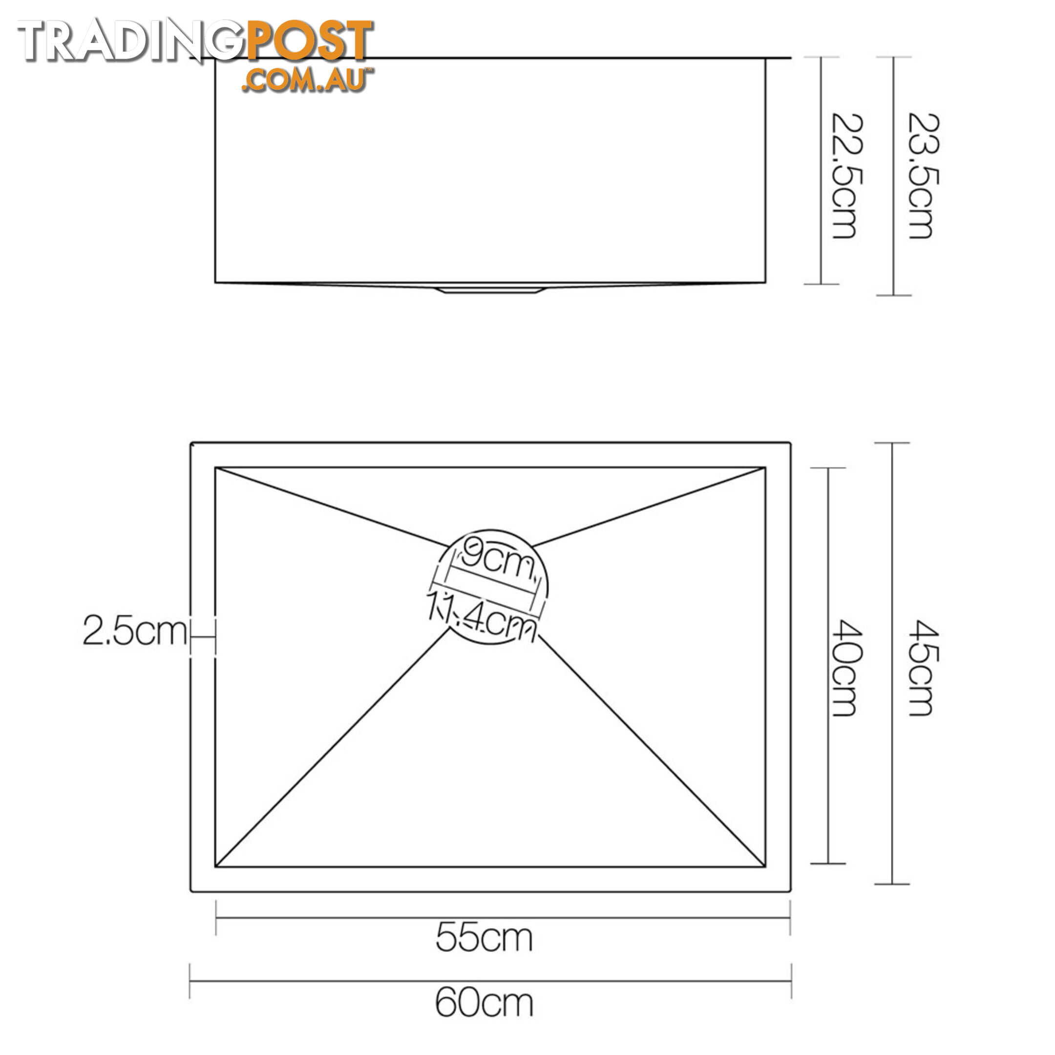 Stainless Steel Kitchen/Laundry Sink with Waste Strainer 600 x 450 mm