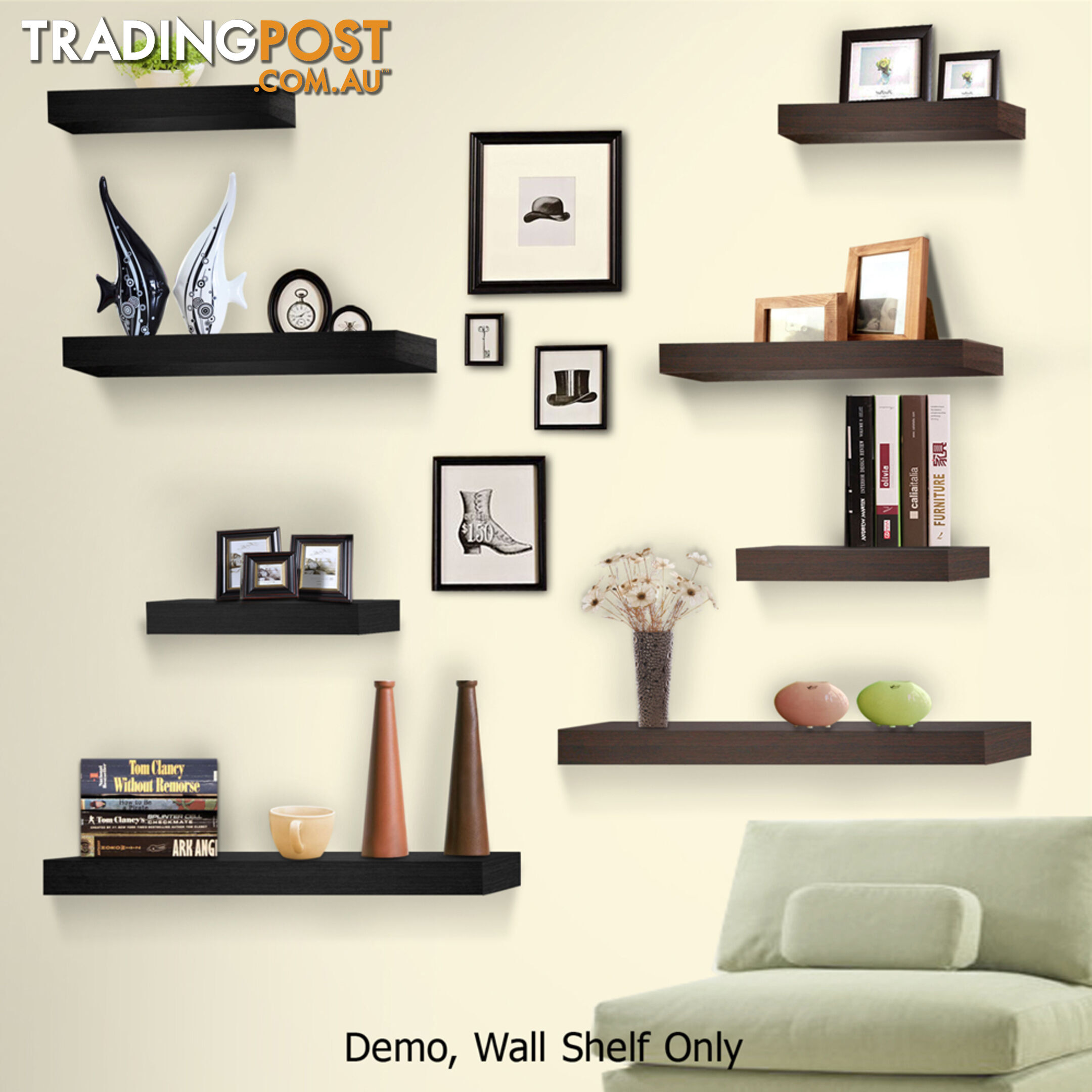 3 pcs Wall Floating Shelf Set Bookshelf Display Black