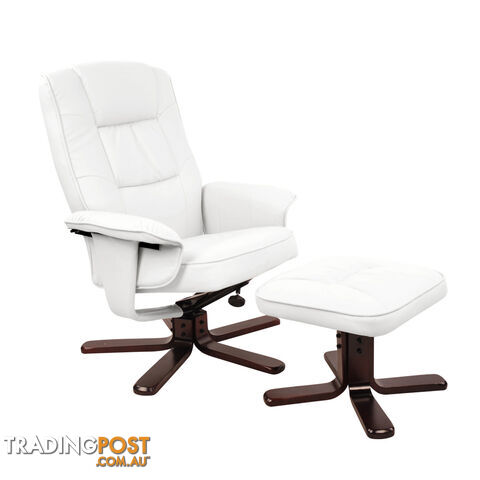 PU Leather Lounge Recliner Chair Ottoman White
