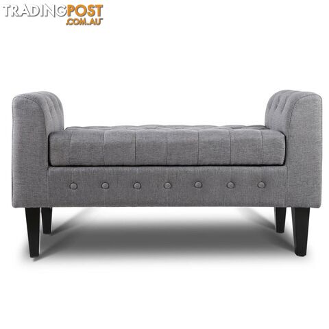 Linen Fabric Storage Ottoman _ Grey