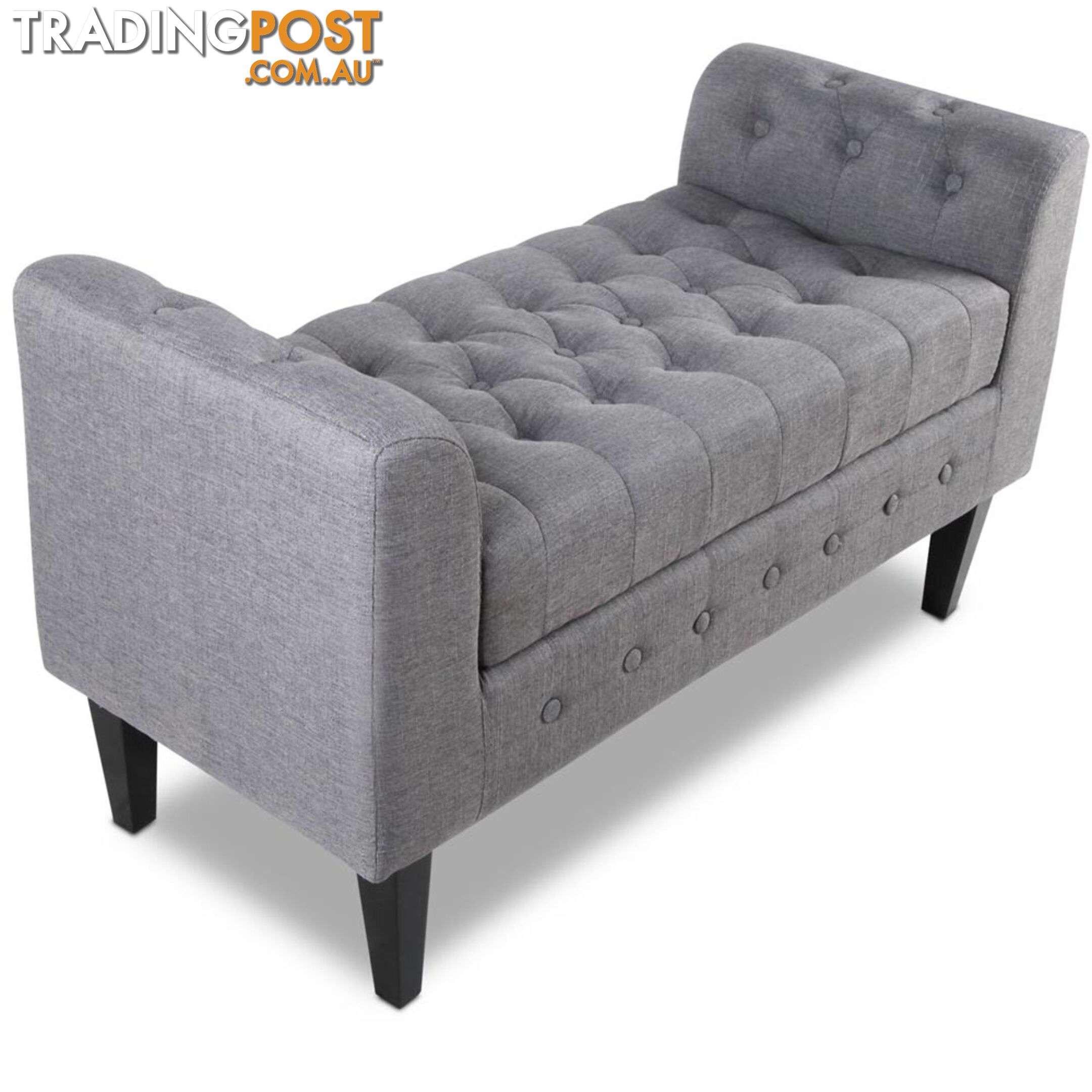 Linen Fabric Storage Ottoman _ Grey