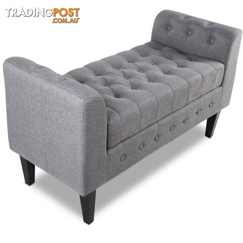 Linen Fabric Storage Ottoman _ Grey