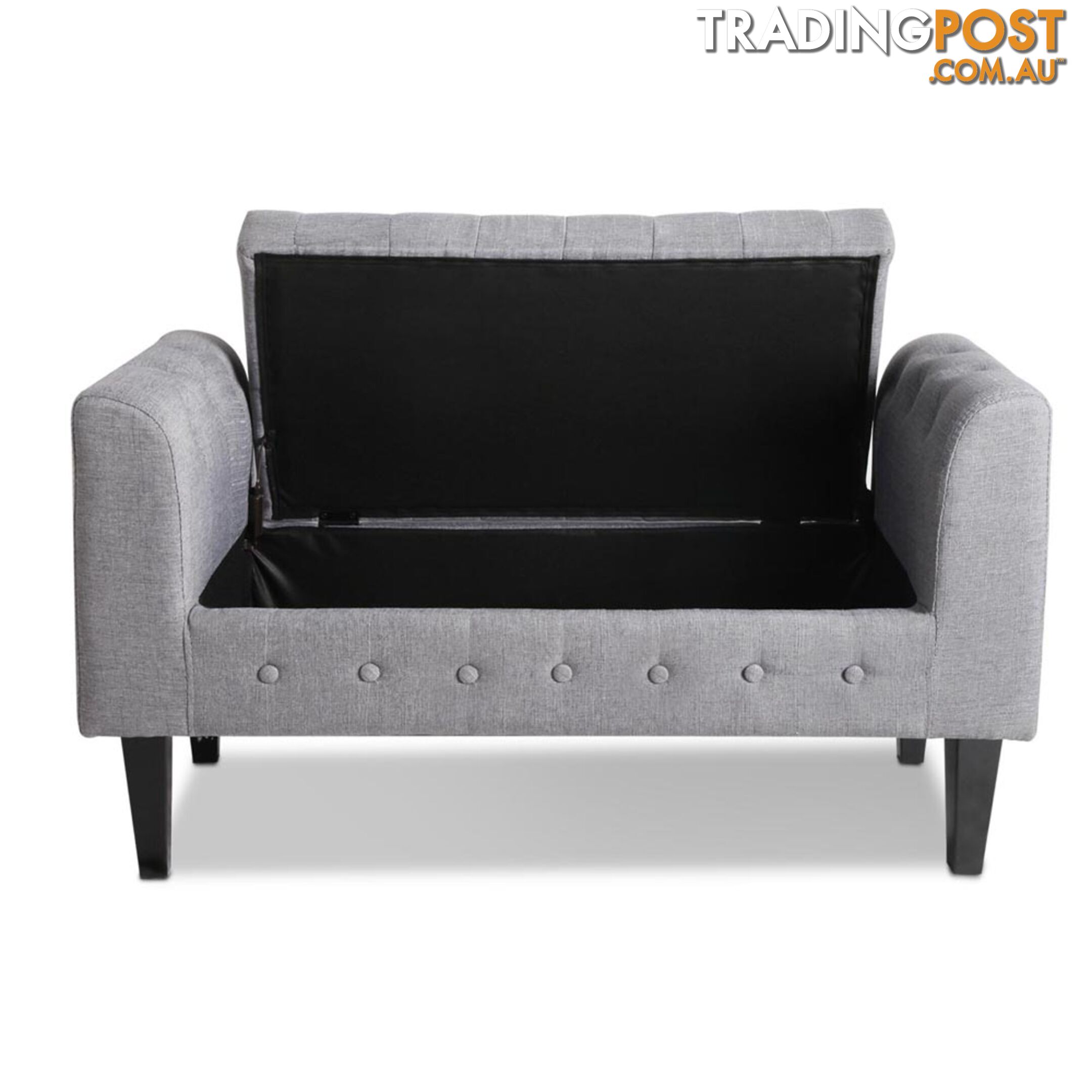 Linen Fabric Storage Ottoman _ Grey