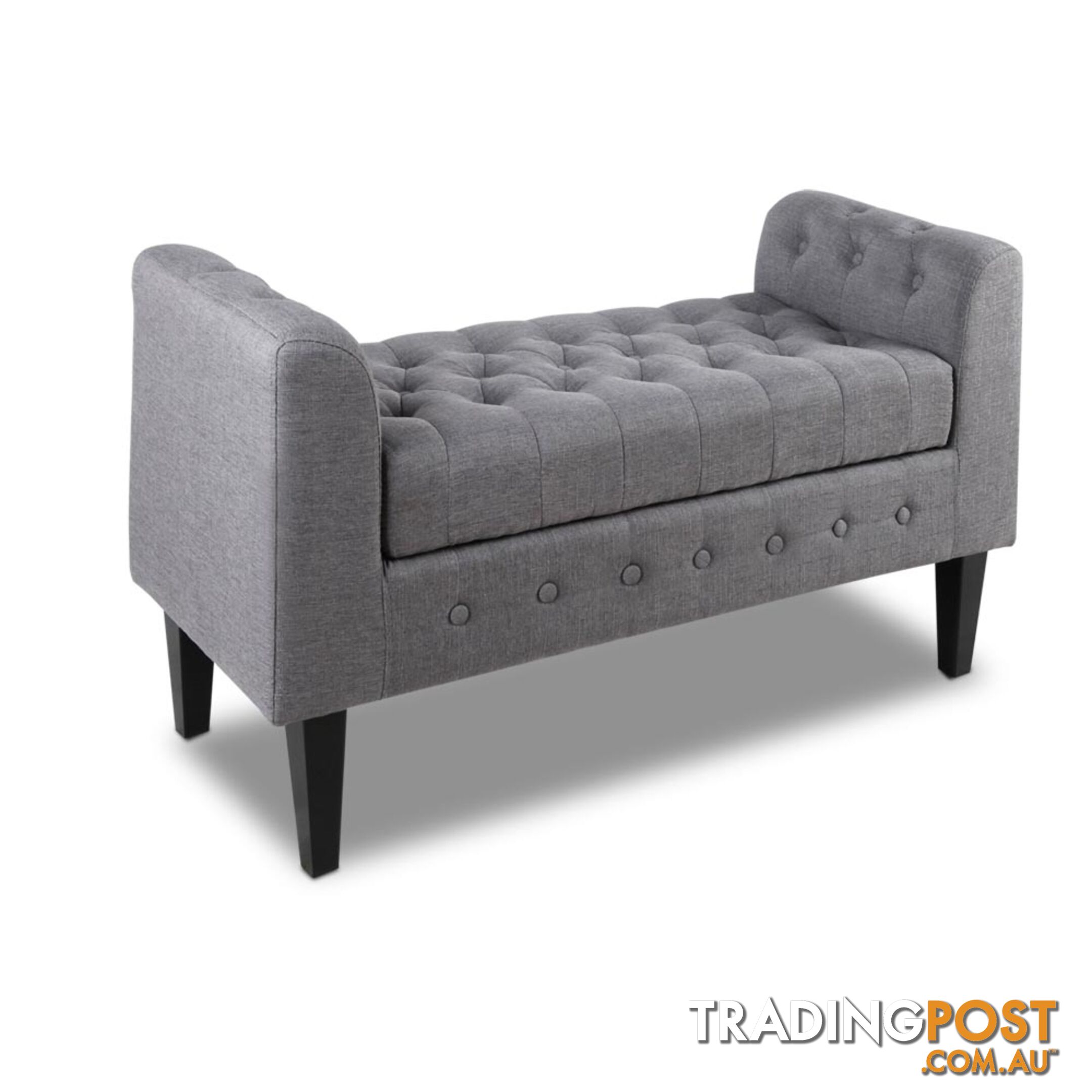 Linen Fabric Storage Ottoman _ Grey