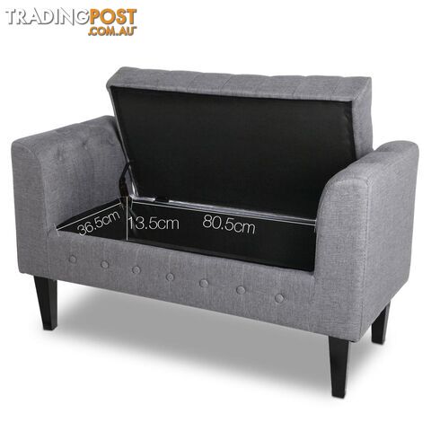 Linen Fabric Storage Ottoman _ Grey