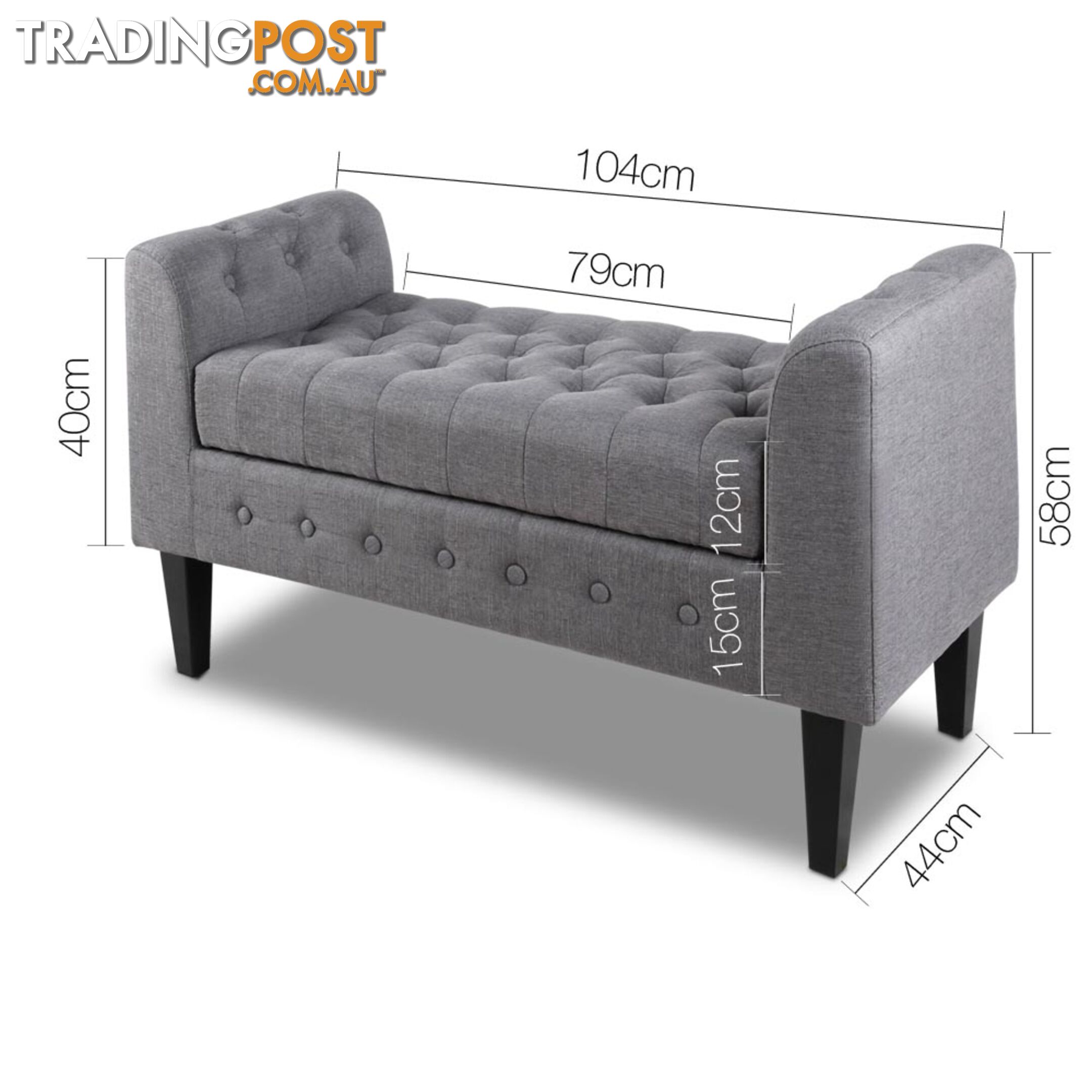 Linen Fabric Storage Ottoman _ Grey