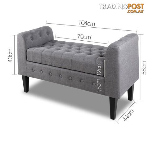 Linen Fabric Storage Ottoman _ Grey