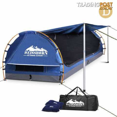 Double Camping Canvas Swag with Mattress and Air Pillow - Blue