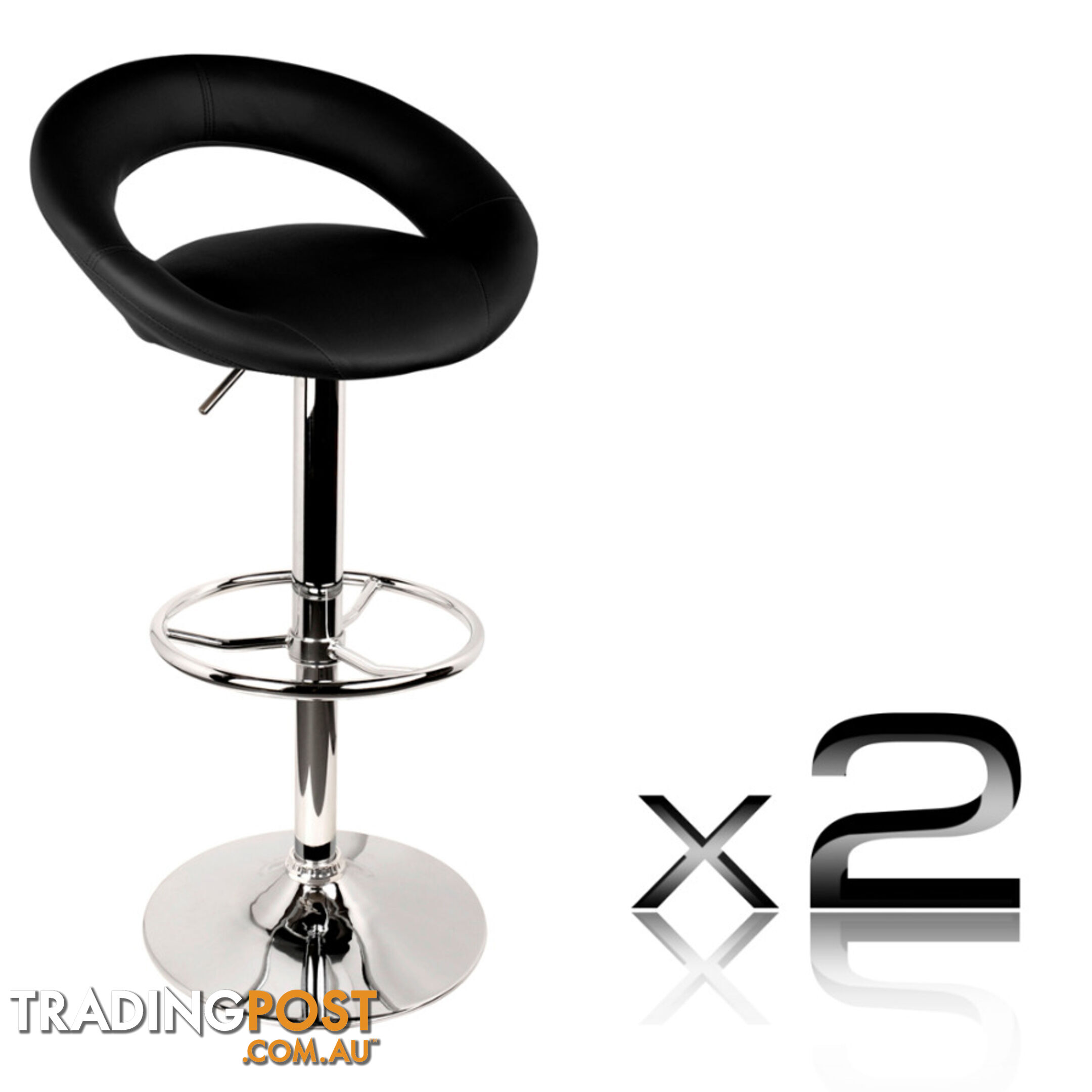 Set of 2 PU Leather Kitchen Bar Stool Black