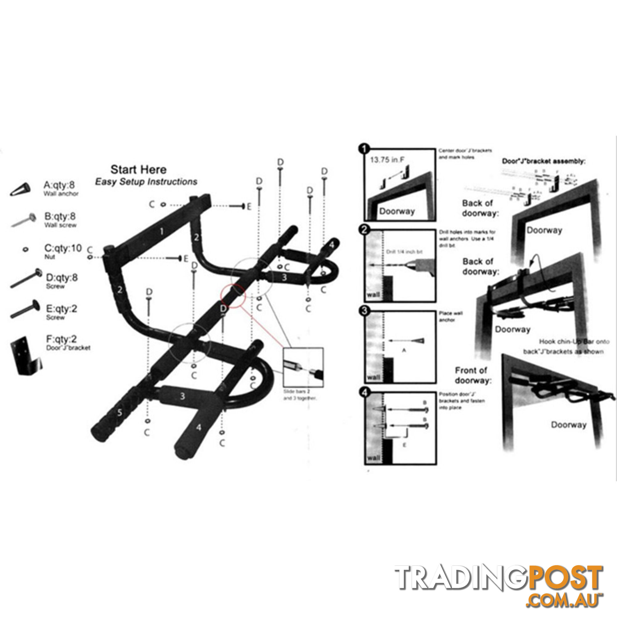 Portable Chin Up Workout Bar Home Door Pull Up Abs Exercise Doorway Wall Fitness