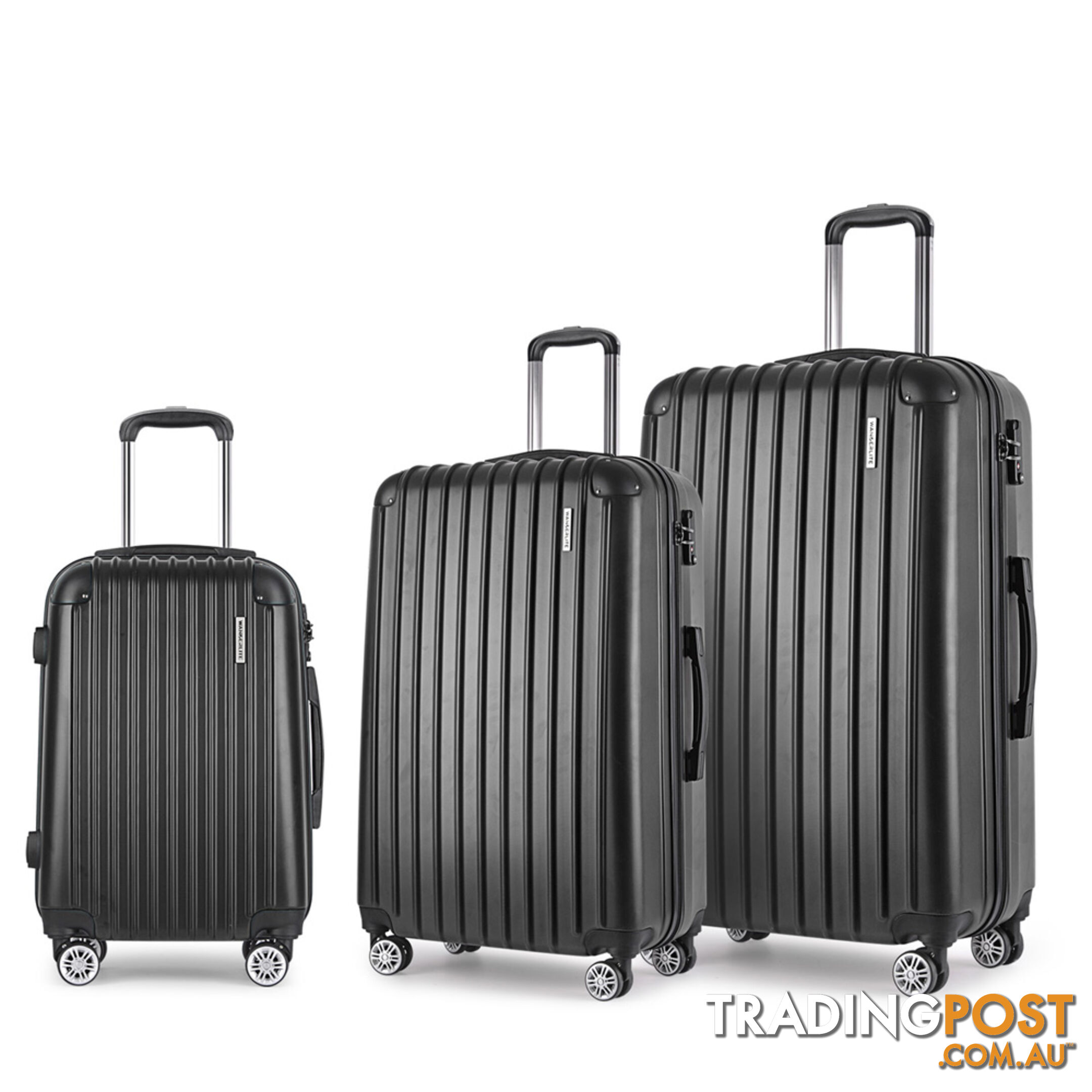 Set of 3 Hard Shell Travel Luggage with TSA Lock - Black