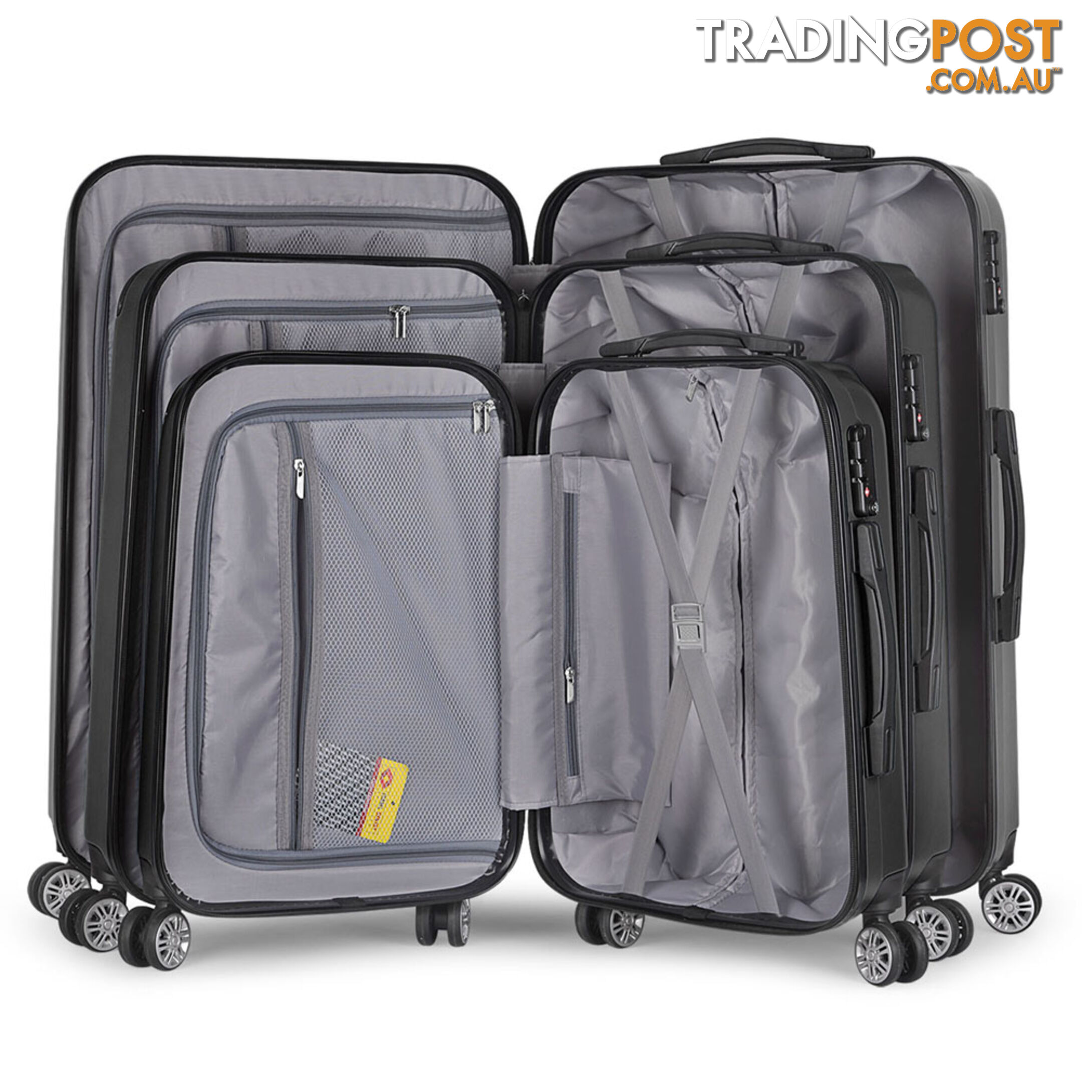 Set of 3 Hard Shell Travel Luggage with TSA Lock - Black