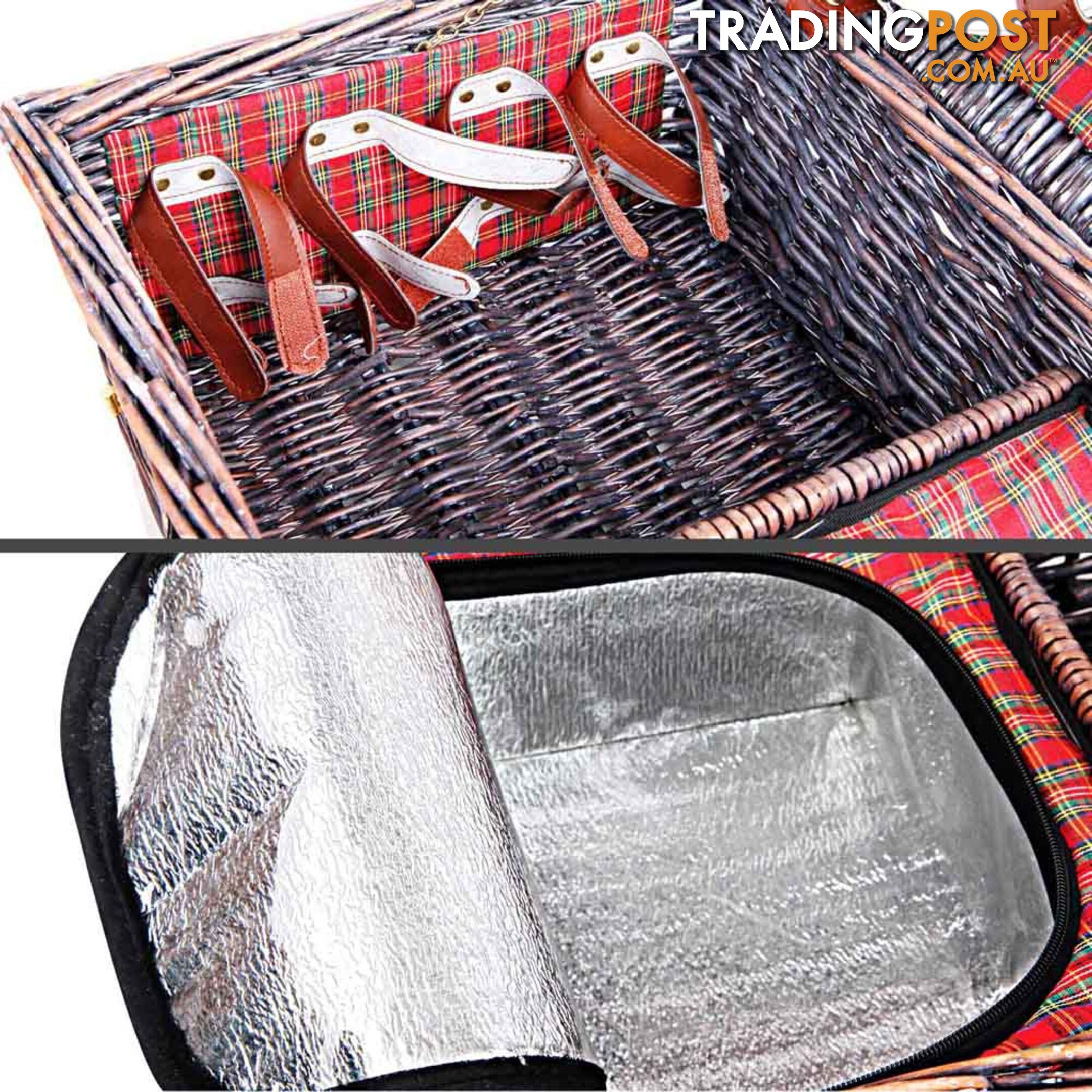 4 Person Picnic Basket Set w/ Cooler Bag Blanket