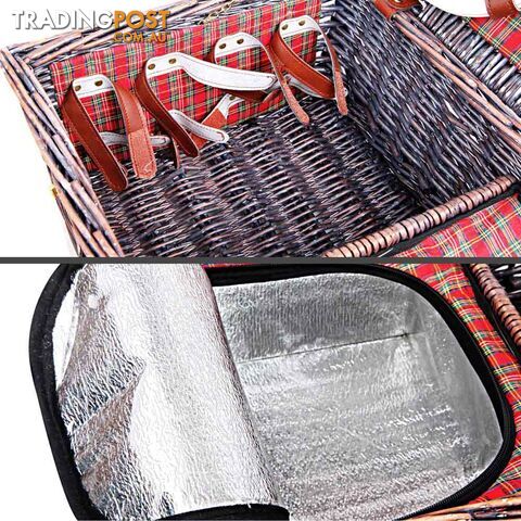 4 Person Picnic Basket Set w/ Cooler Bag Blanket