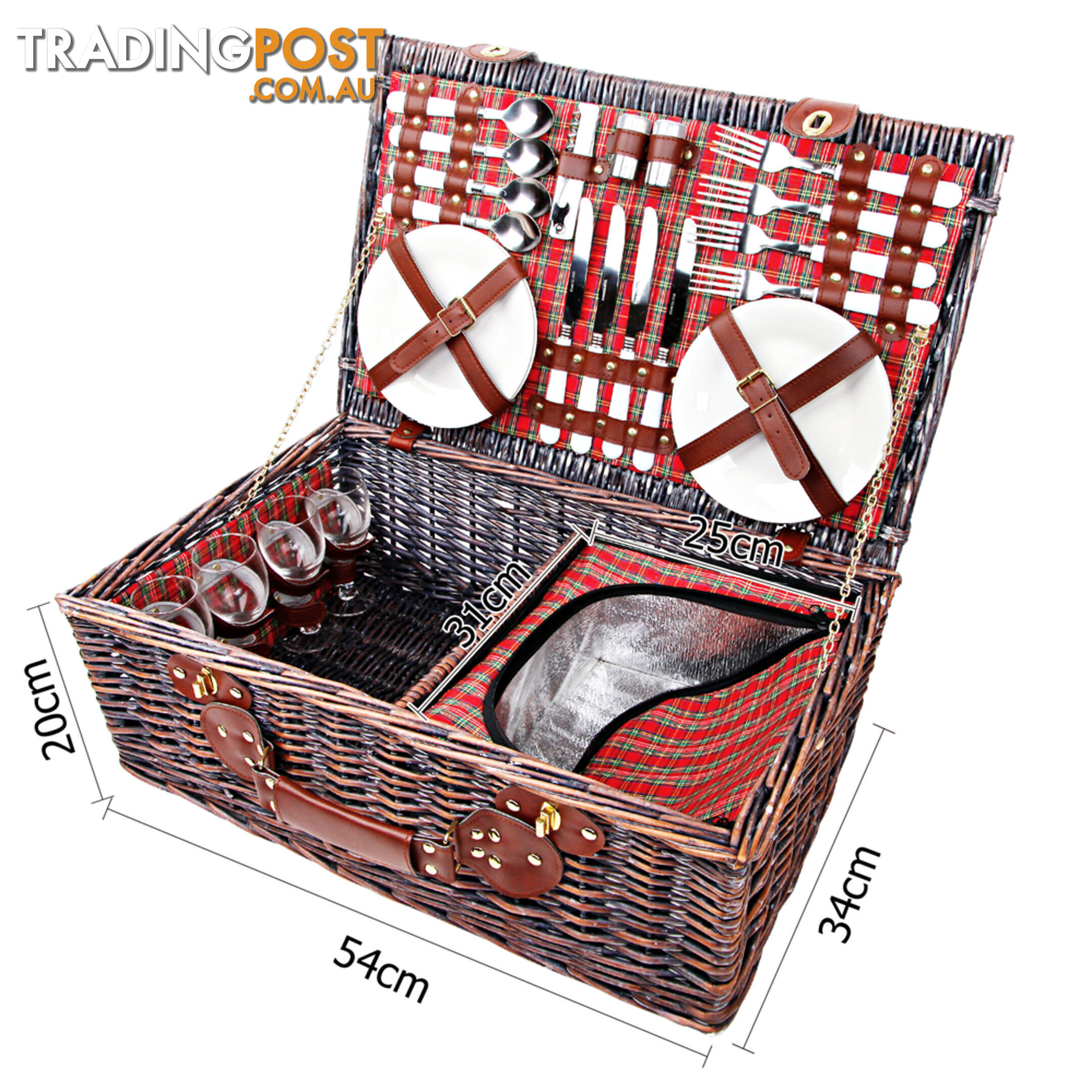 4 Person Picnic Basket Set w/ Cooler Bag Blanket