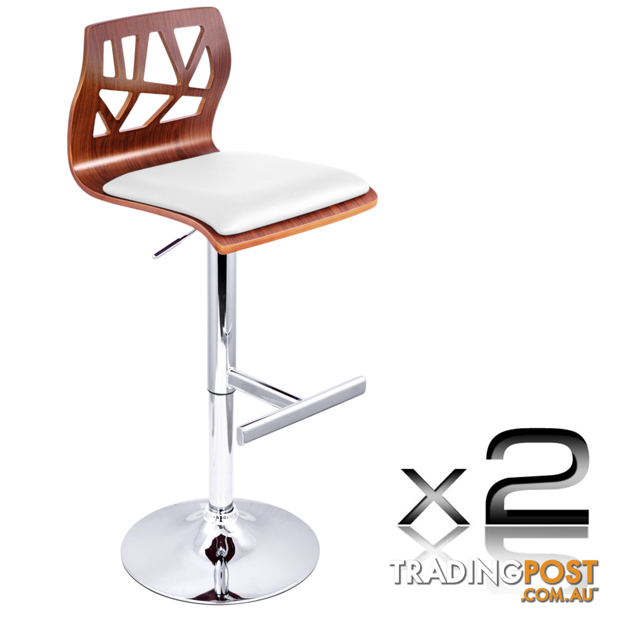 Set of 2 PU Leather Wooden Kitchen Bar Stool Padded Seat White