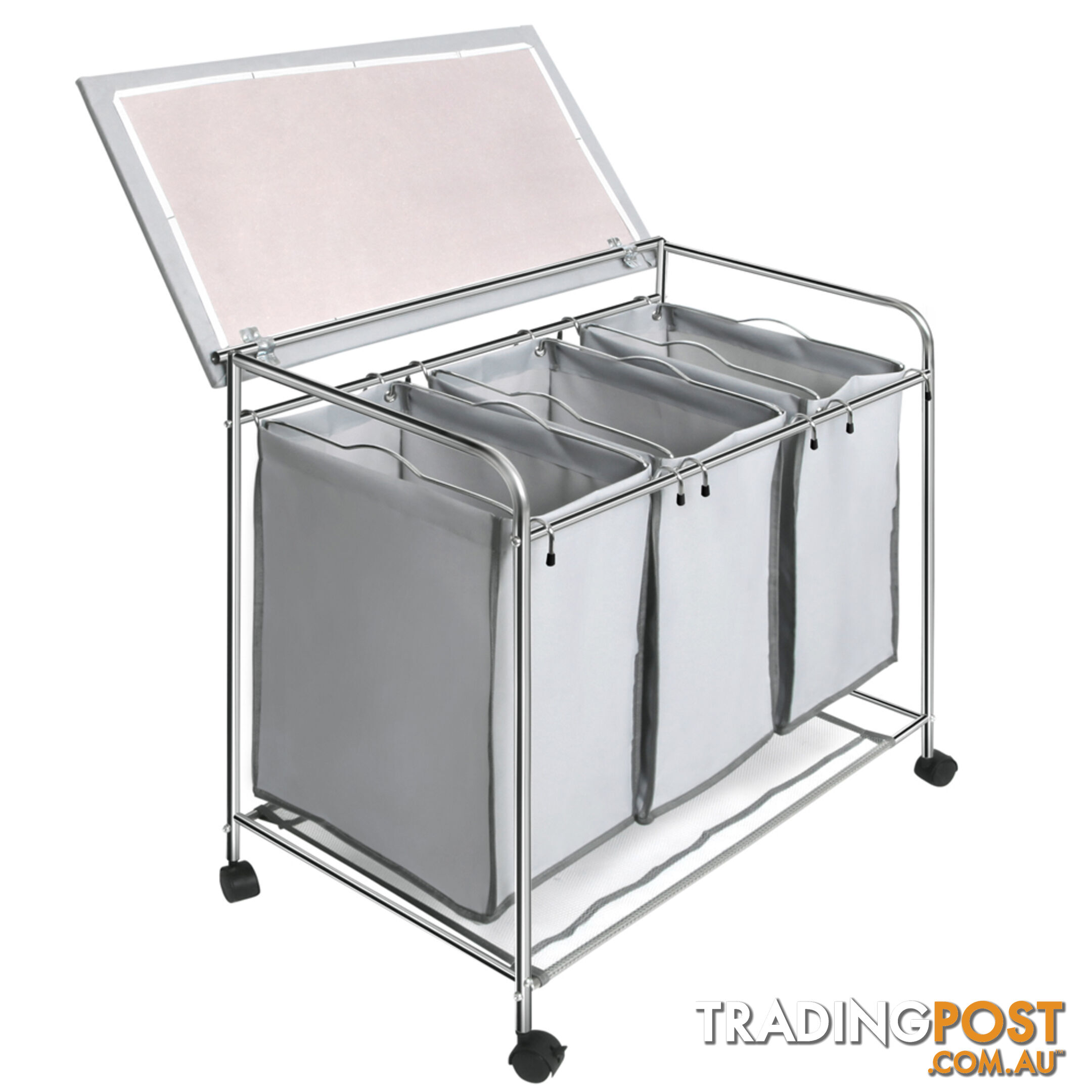 3 Compartment Laundry Cart Basket Trolley w/ Iron Board