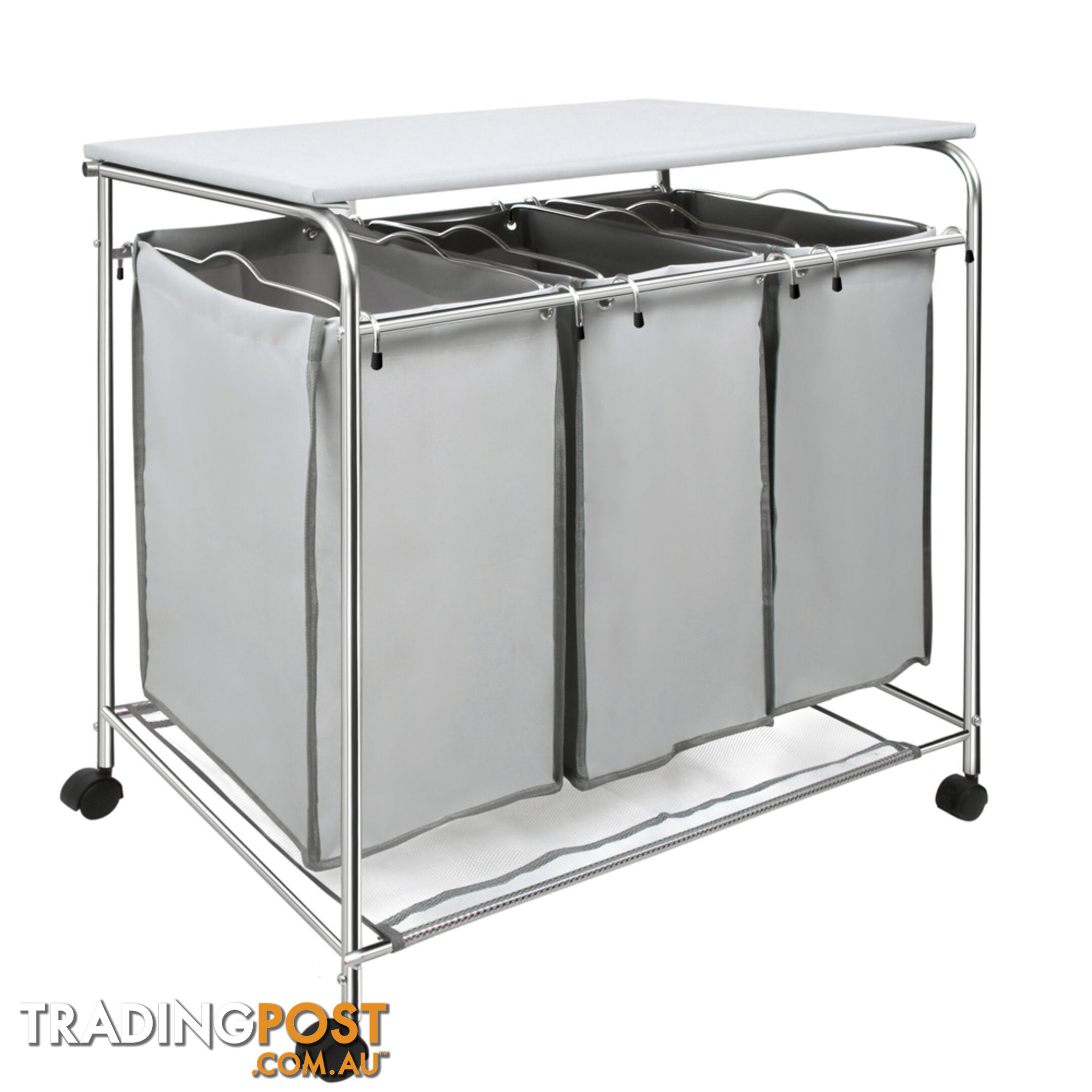 3 Compartment Laundry Cart Basket Trolley w/ Iron Board