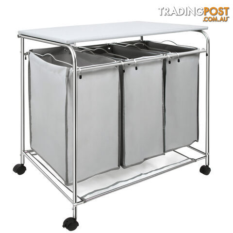 3 Compartment Laundry Cart Basket Trolley w/ Iron Board