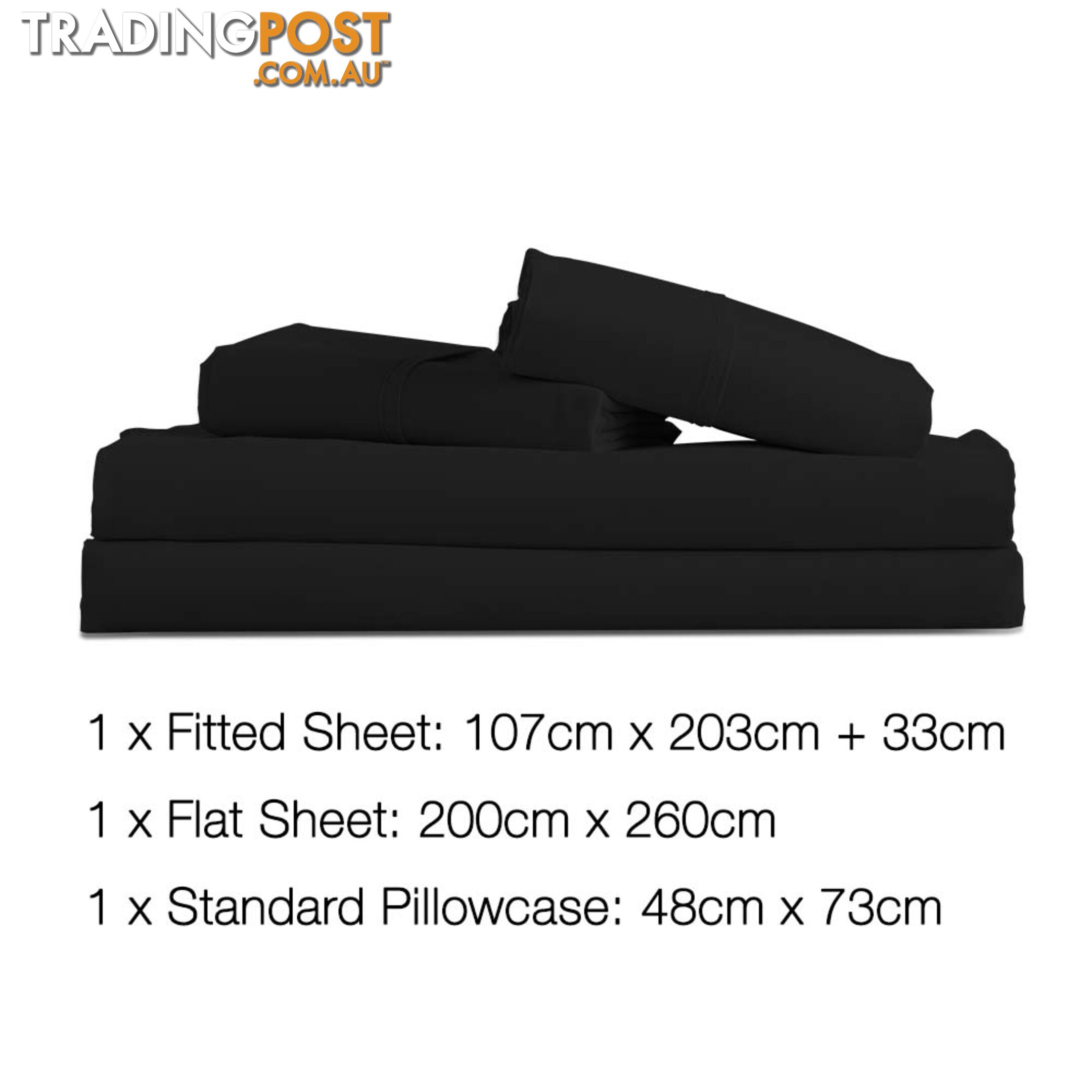 3 Piece Microfibre Sheet Set King Single _ Black