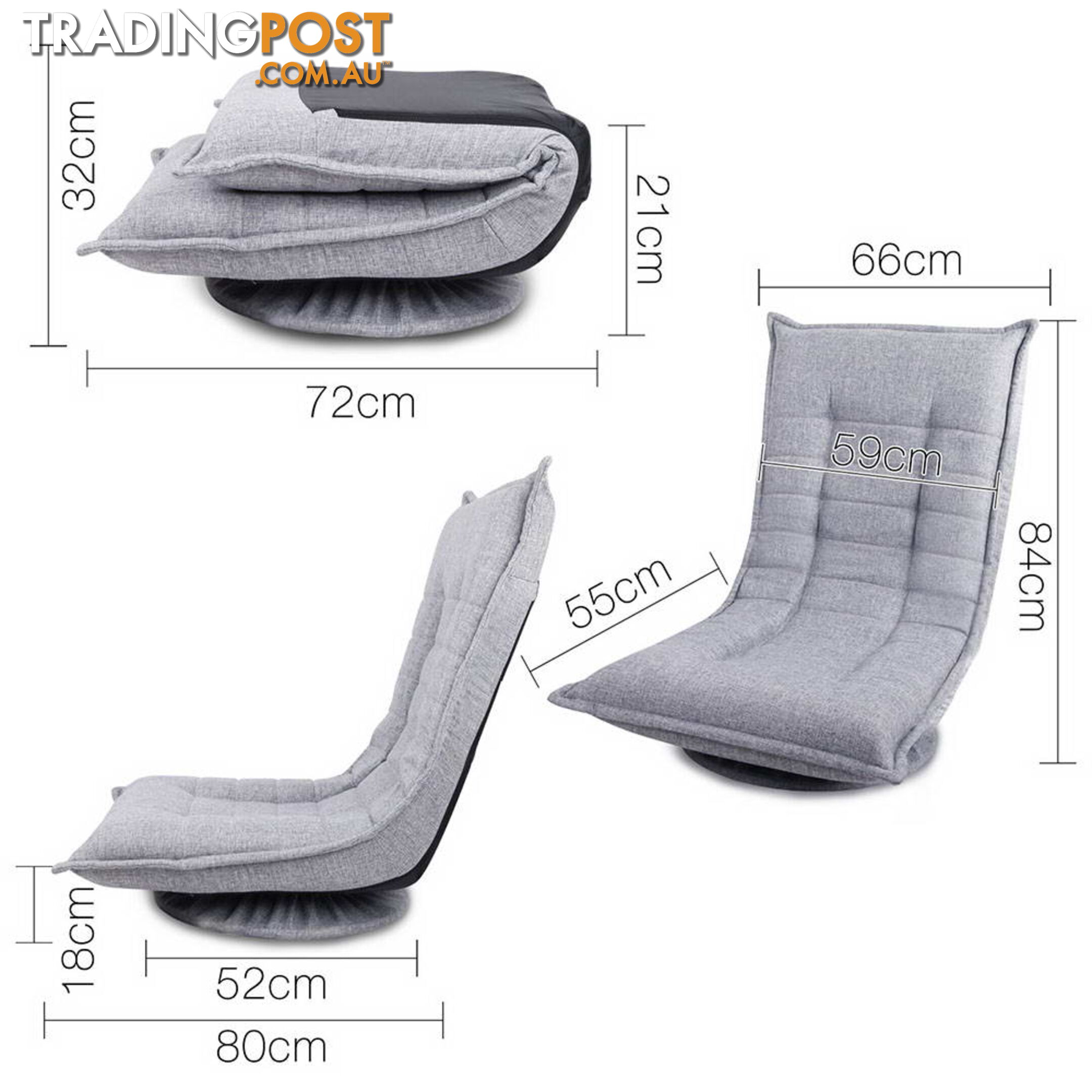 Swivel Foldable Floor Chair - Grey