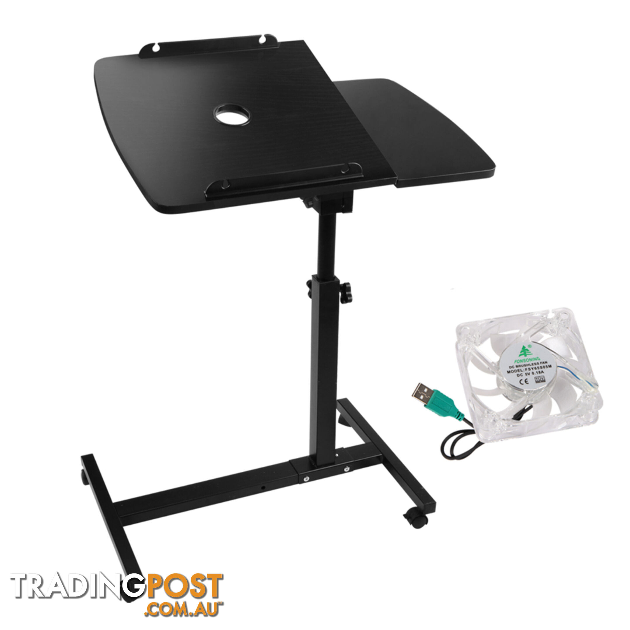 Rotating Mobile Laptop Adjustable Desk w/ USB Cooler Black