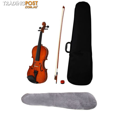 Full Size 4/4 Natural Wooden Beginner Violin Set Brown