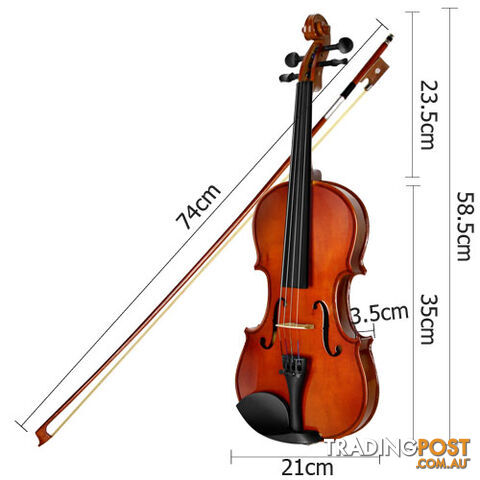 Full Size 4/4 Natural Wooden Beginner Violin Set Brown