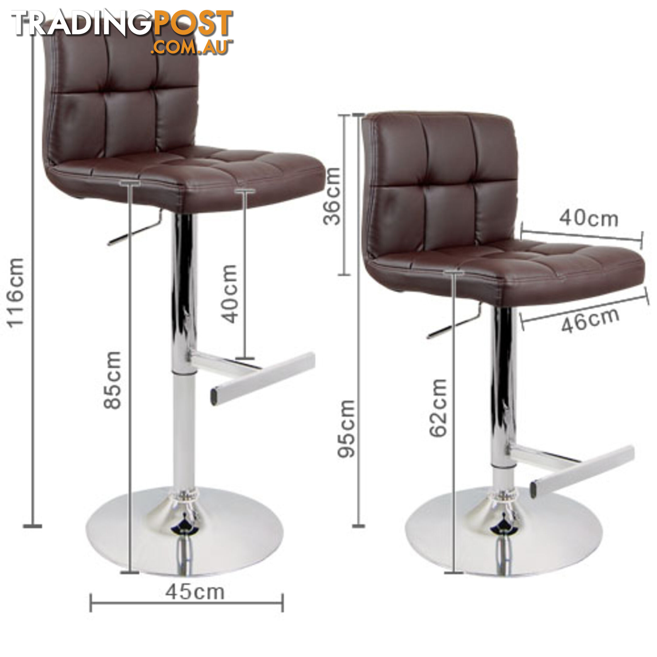 Set of 2 PU Leather Kitchen Bar Stool Chocolate