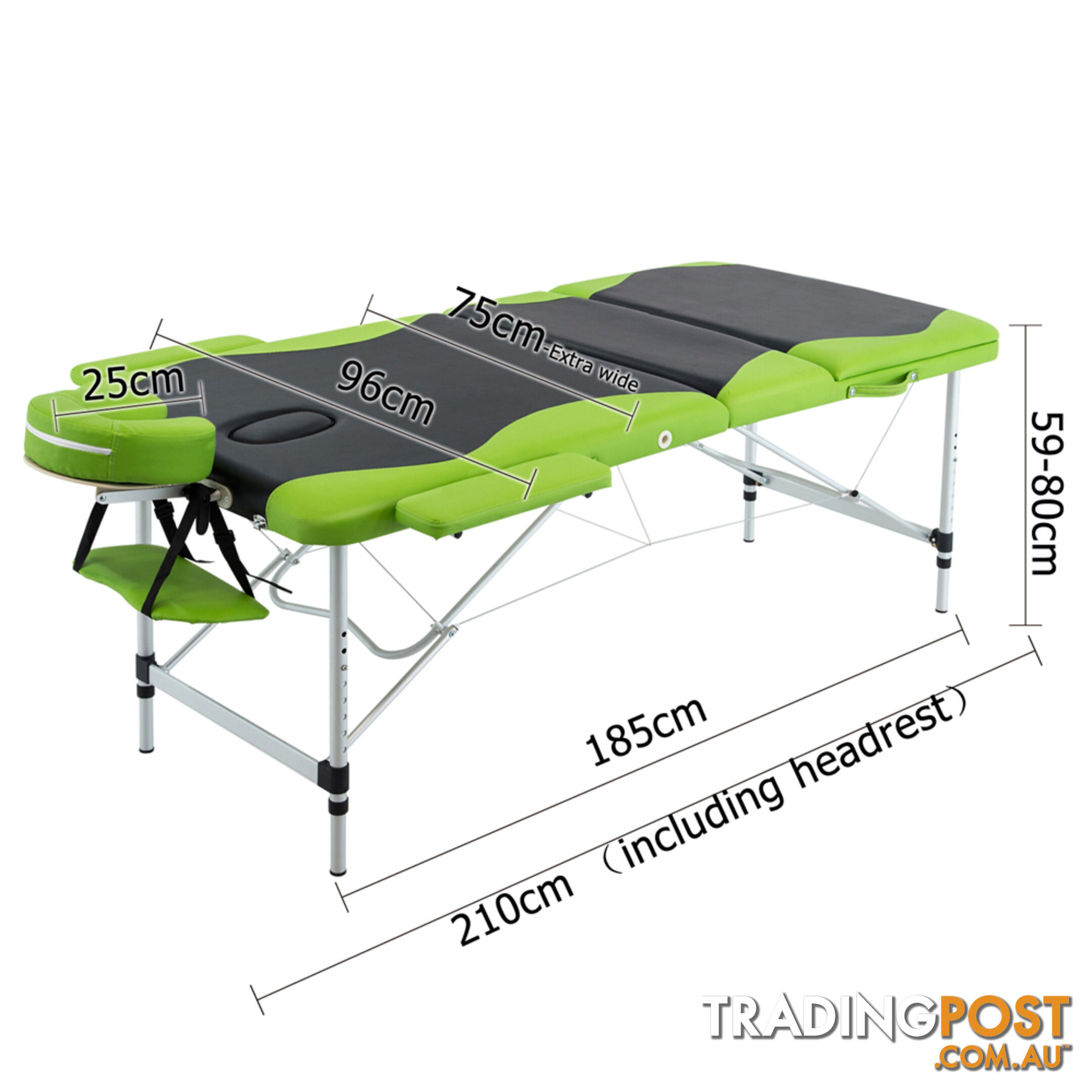 Aluminium Massage Table 3 Fold Green Black